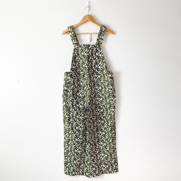 Zara Floral Wide Leg Cotton Overalls Green NWOT Size Medium - Picture 4 of 8